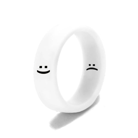 Flip Reversible Smile and Frown Ring White