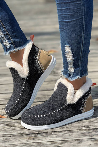 LDC Suede Stitching Patchwork Plush Lined Anklet Boots