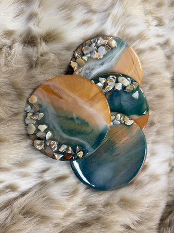 Round Coastal theme Coaster set
