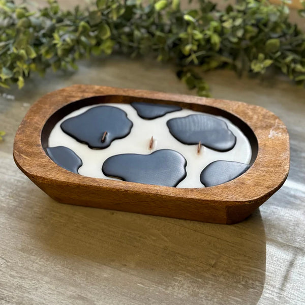 Wood Wick Cow Print Dough Bowl Candle